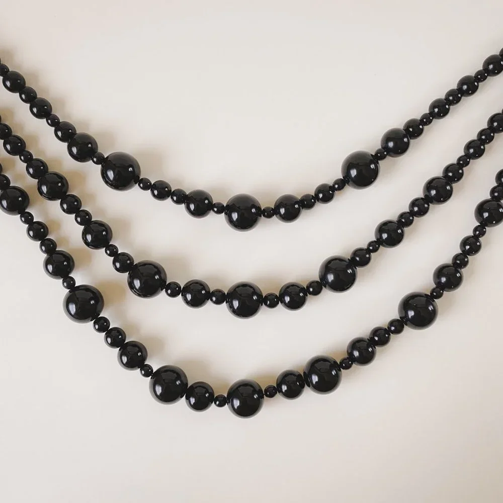 Vintage Monet Black Ball Round Beaded Multi Strand Statement Bib Necklace - Picture 6 of 12